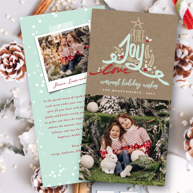 Cartão De Festividades Blue Hand Desenhou Joy Peace Love Kraft Foto Rusti (Criador carregado)