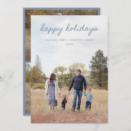 Cartão De Festividades Blue Happy Holidays Card 4 Family Photos