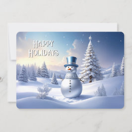 Cartão De Festividades Blue Hat Snowman Christmas Tree Holiday Card