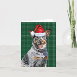 Cartão De Festividades Blue Heeler Natal Cachorro Xadrez Verde Natal
