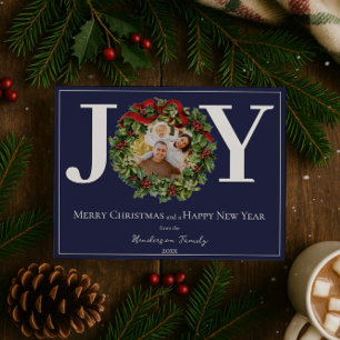Cartão De Festividades Blue Joy Christmas Wreath Photo