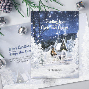 Cartão De Festividades Blue Merle Collie & Lambs na Noite de Natal Branco