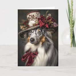 Cartão De Festividades Blue Merle Collie Natal Elegante Cão Vitoriano