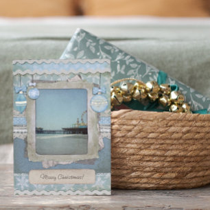 Cartão De Festividades Blue Merry Christmas Santa Monica Pier