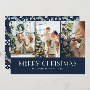 Cartão De Festividades Blue Nordic Fox Collage Feliz Natal