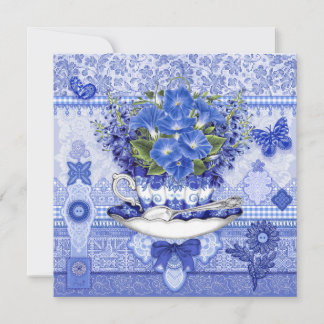 Cartão De Festividades Blue Porcelain Cup and Flowers Card