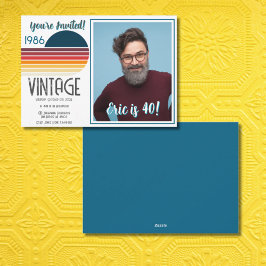 Cartão De Festividades Blue Retro Sun 1995 Photo 40th Birthday  Holiday 