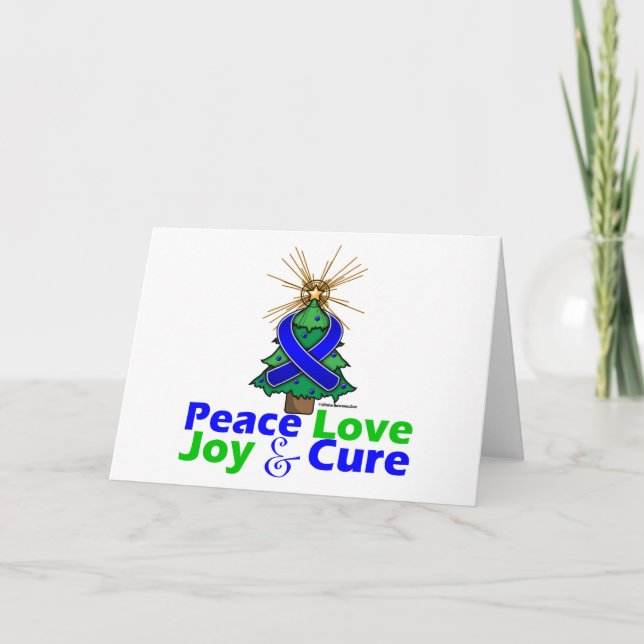 Cartão De Festividades Blue Ribbon Christmas Peace Love, Joy & Cure (Frente)