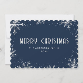 Cartão De Festividades Blue Silver Snowflake Snow Christmas Card