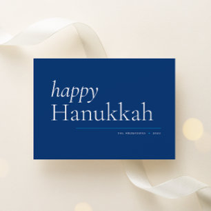 Cartão De Festividades Blue Simple Serif Happy Hanukkah