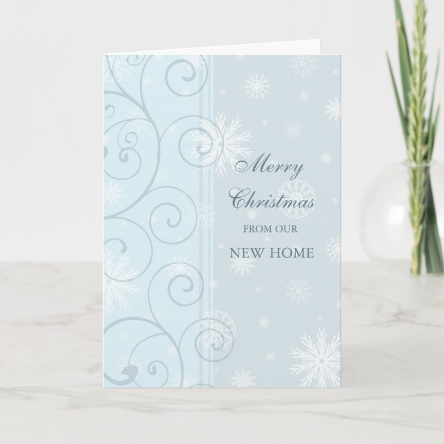 Cartão De Festividades Blue Snow New Address Christmas Card (Frente)