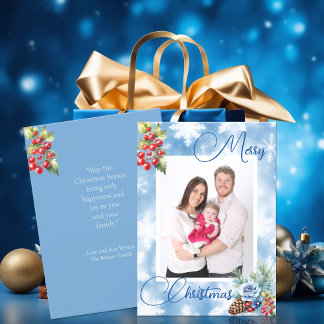 Cartão De Festividades Blue Snowflakes Red Berries Saudação de Natal