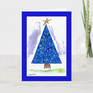 Cartão De Festividades Blue Stained Glass Holiday Tree