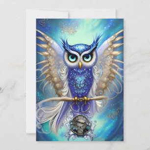 Cartão De Festividades Blue Steampunk Owl