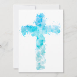 Cartão De Festividades Blue Watercolor Christian Cross