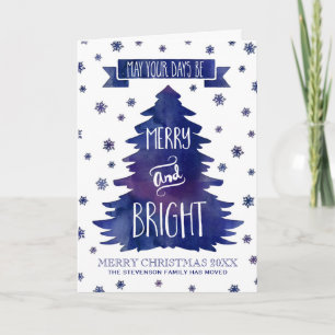 Cartão De Festividades Blue Watercolor Christmas Tree We've Moved Card