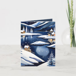 Cartão De Festividades Blue Watercolor Nordic Lakeside Fizera Natal