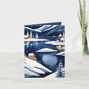 Cartão De Festividades Blue Watercolor Nordic Lakeside Fizera Natal