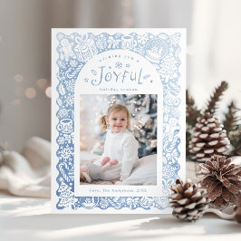 Cartão De Festividades Blue Whimsical Hand Drawn Joyful Holiday Photo