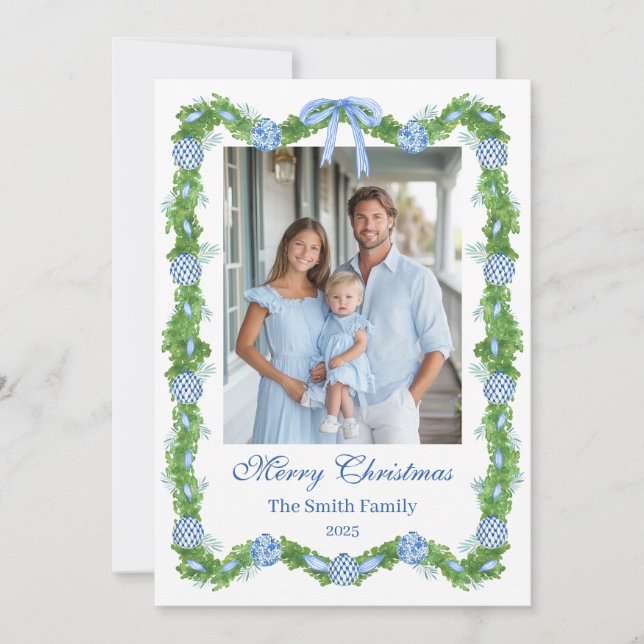 Cartão De Festividades Blue & White Chinoiserie Garland Grandmillenial (Frente)