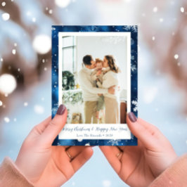 Cartão De Festividades Blue & White Snowflake Christmas Photo Card