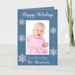 Cartão De Festividades Blue White Snowflakes Holiday Photo Greeting Card