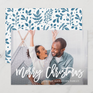 Cartão De Festividades Blue Winter Botanical Merry Christmas Script Photo