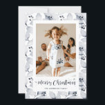 Cartão De Festividades Blue Winter Foliage Photo Merry Christmas Card<br><div class="desc">Foto de azul de aquarela Cartão de Natal Merry com folhagem de inverno. Personalize facilmente este cartão de férias com a sua fotografia e o seu nome de família.</div>