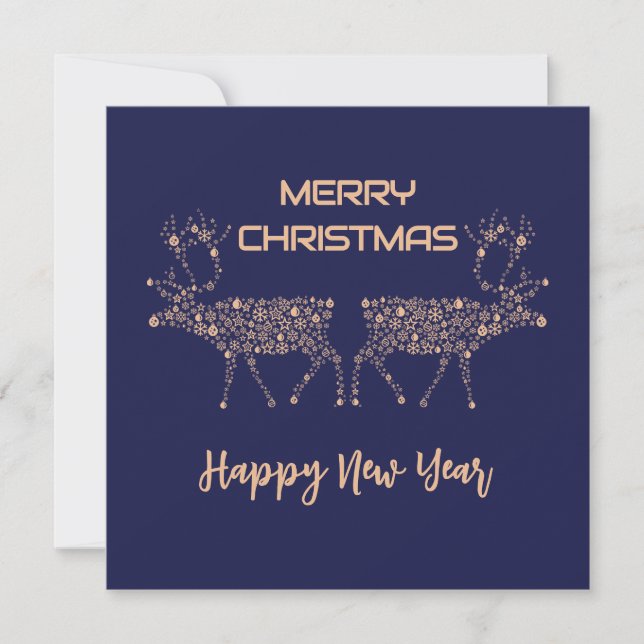 Cartão De Festividades Blue wish card Merry Christmas new year reindeer (Frente)