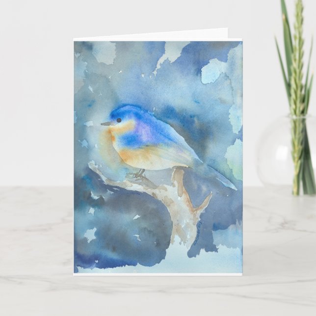 Cartão De Festividades Bluebird Watercolor Art (Frente)