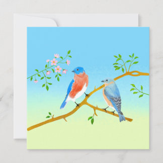 Cartão De Festividades Bluebirds Flat Valentine's Card Pale Blue & Green