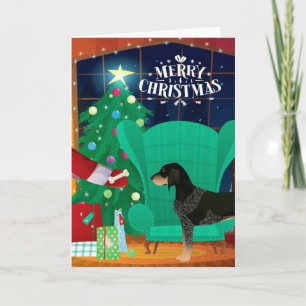 Cartão De Festividades Bluetick Coonhound Christmas Santa's Gift