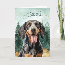 Cartão De Festividades Bluetick Coonhound Dog and Winter Forest