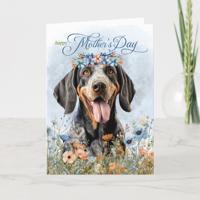 Cartão De Festividades Bluetick Coonhound Dog Wildflowers Mother's Day (Frente)