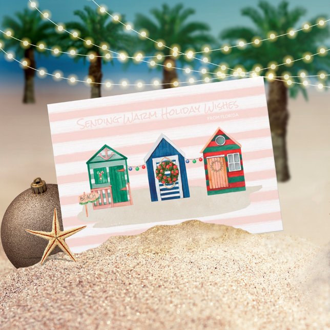 Cartão De Festividades Blush Coastal Beach Warm Wish Beach Huts Holiday (Criador carregado)