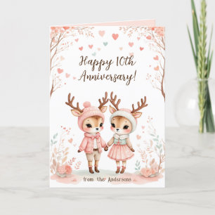 Cartão De Festividades Blush & Mint Reindeer Lovebird Feliz Aniversário