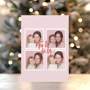 Cartão De Festividades Blush Rosa Fa La La La Foto Grid Natal