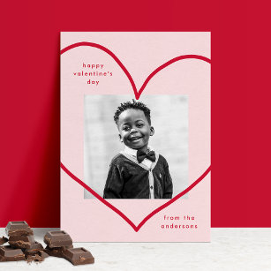 Cartão De Festividades Blush Simples Love Red Heart Photo Dia de os namor