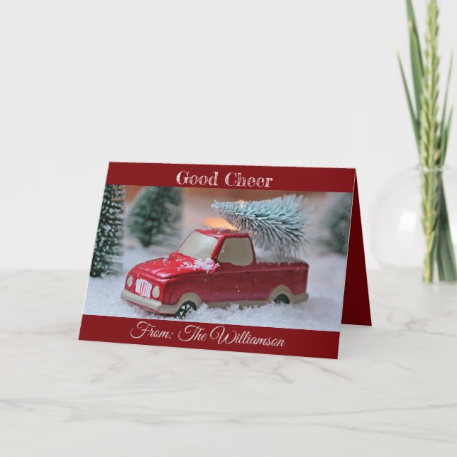 Cartão De Festividades Boa Alegria Com Caminhão e Pinheira No Topo (Frente)