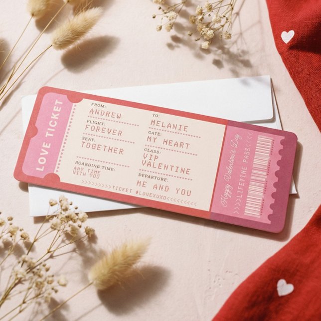 Cartão De Festividades Boarding Pass To Love Plane Ticket Valentine's Day (Boarding Pass To Love Plane Ticket Valentine's Day Holiday Card)