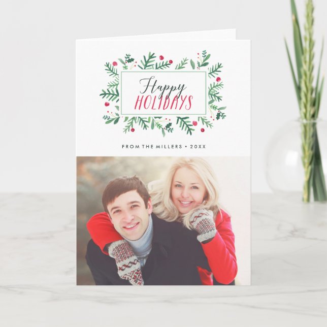 Cartão De Festividades Boas festas Botanicals pintado (Frente)