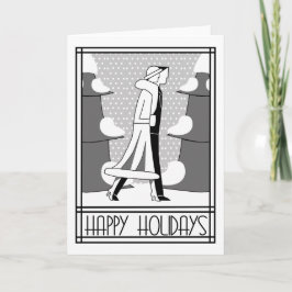 Cartão De Festividades "Boas festas" caminhada na neve