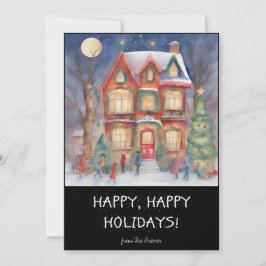 Cartão De Festividades Boas Festas Cena Colorida de Compras de Inverno