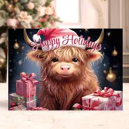 Cartão De Festividades Boas Festas de Vaca das Terras Altas Fofa