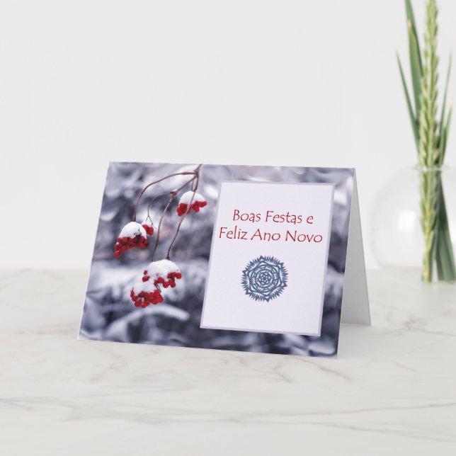Cartão De Festividades Boas Festas e Feliz Ano Novo, Natal português (Frente)
