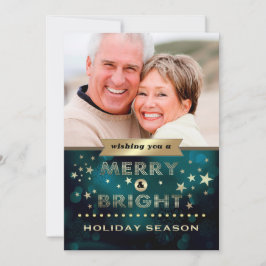 Cartão De Festividades Boas Festas. Foto de Natal em Dourado Verde 