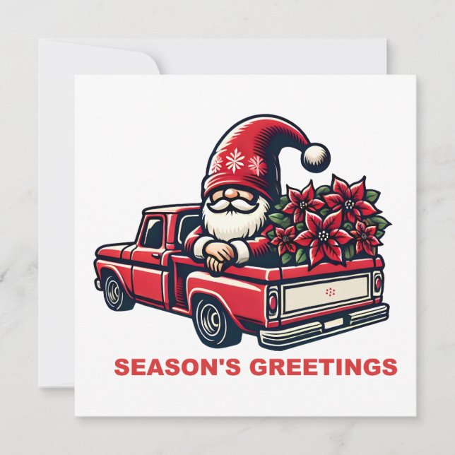 Cartão De Festividades Boas-Reuniões da Época Poinsettia Gnomo em Red Tru (Frente)