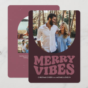Cartão De Festividades Boas vibrações divertido retro quatro foto Natal