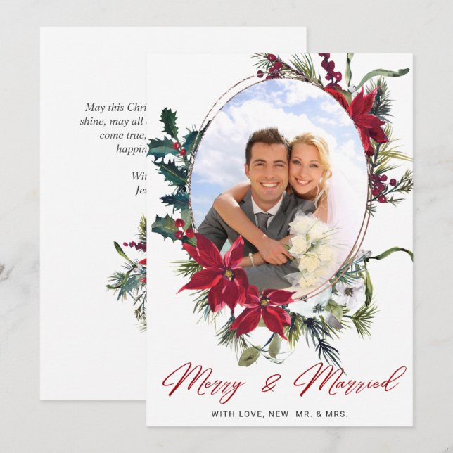 Cartão De Festividades Boas-vindas ao Natal de Poinsettia (Frente/Verso)