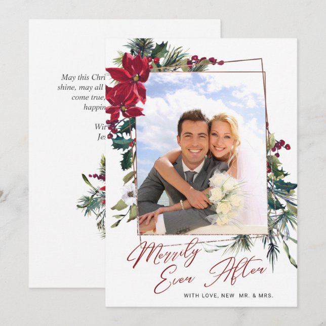 Cartão De Festividades Boas-vindas ao Natal de Poinsettia (Frente/Verso)